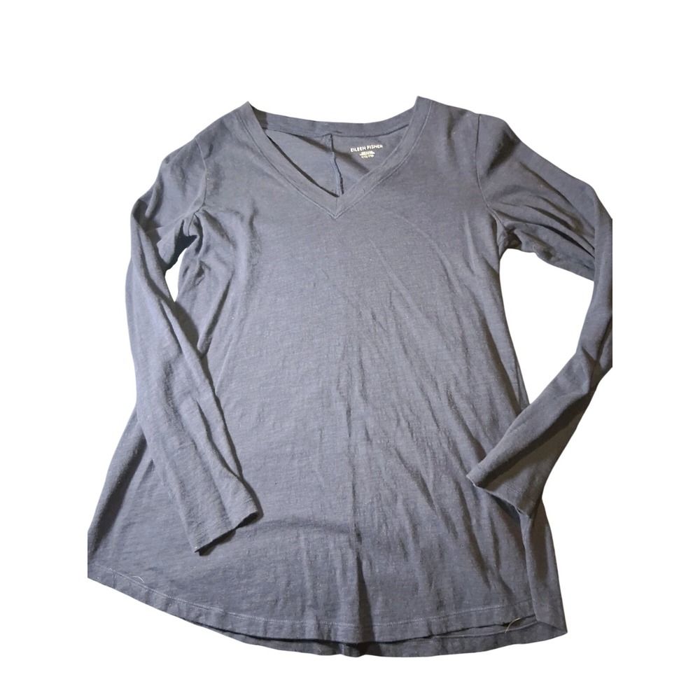 Eileen Fisher Navy Long Sleeves V Neck Organic Cotton Women's Size XXS